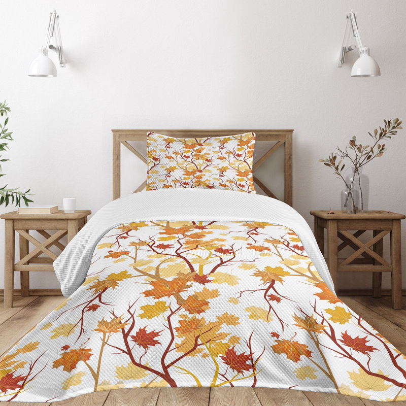Autumn Leaves Twin White Polyester Quilted Bedspread Set