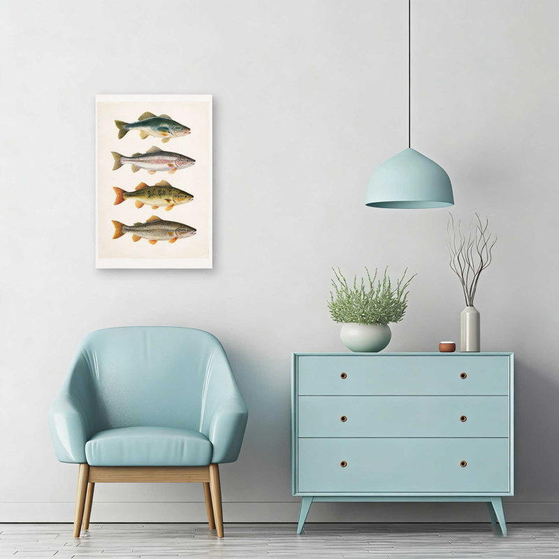 12" X 18" Vintage Freshwater Fish Scientific Abstract Wall Art Wrapped Canvas Beige