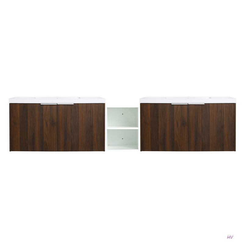 Meuble-lavabo à fermeture en douceur 84 po avec évier, petites tablettes de rangement, armoire combinée 36 po et 12 po (KD-Packing)