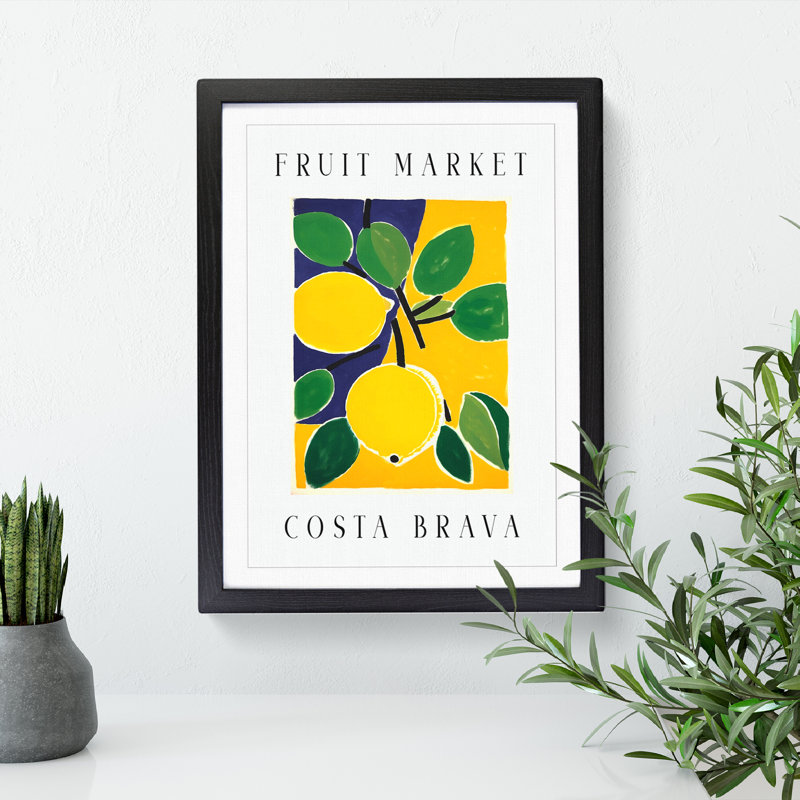 Lemon Costa Brava Fruit Market Exhibition - Single Picture Frame Print on Wood, 46cm H x 34cm W x 2cm D