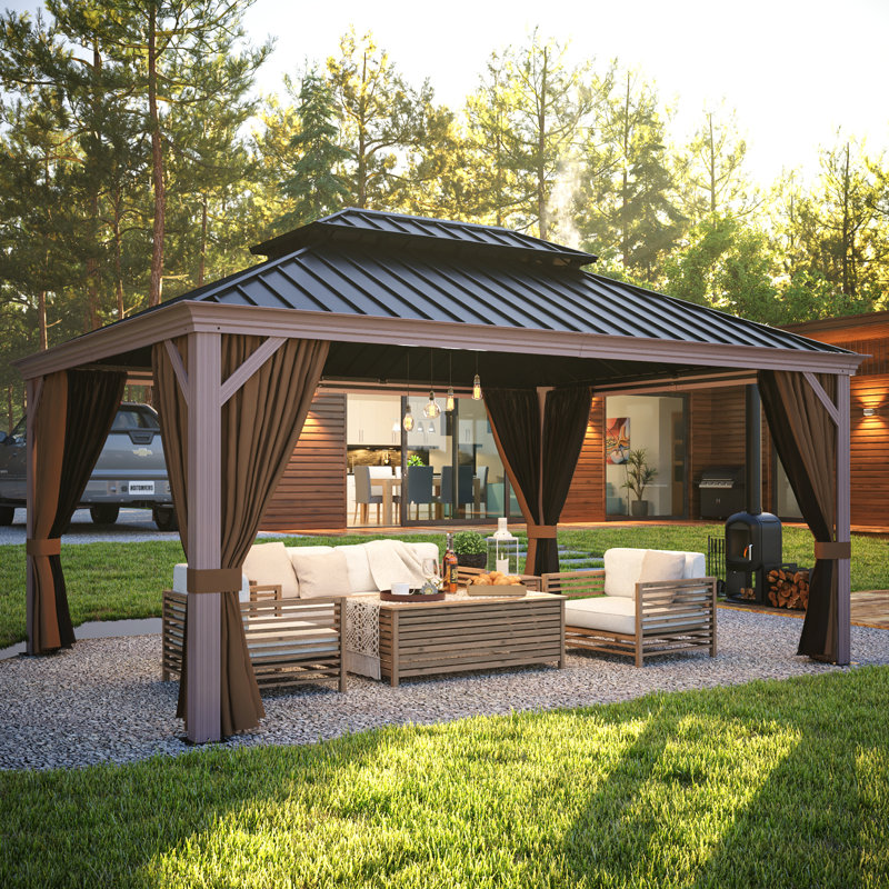Pavillon de jardin en aluminium, Sable du désert, 16 pi x 12 pi