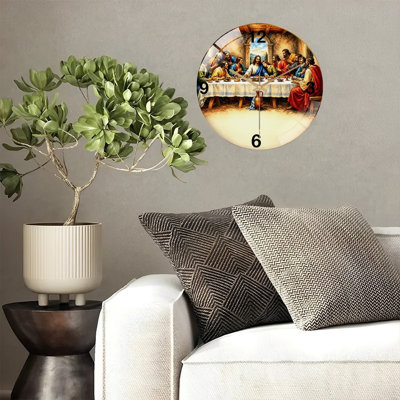 Horloge murale 12 po en verre trempé silencieux, «The Last Supper Pain (4)», horloge silencieuse sans pile, à piles (piles AA non incluses), décoration artistique pour la maison