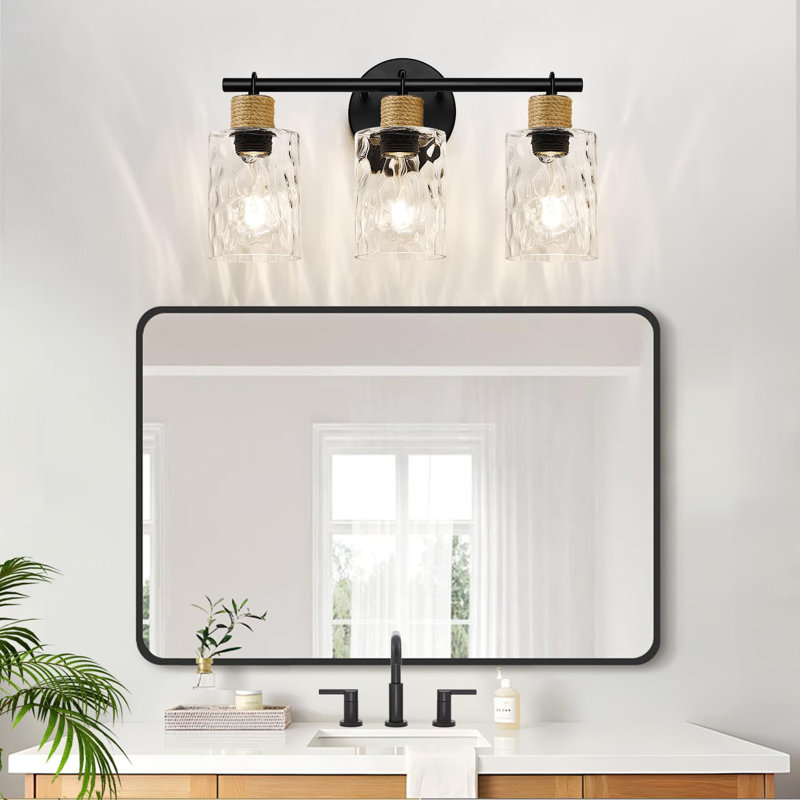 Upgraded  Bathroom Vanity Fixture With Crystal Glass Shade And Matte Black Finish For Coastal, Farmhouse, And Modern Decor, 3