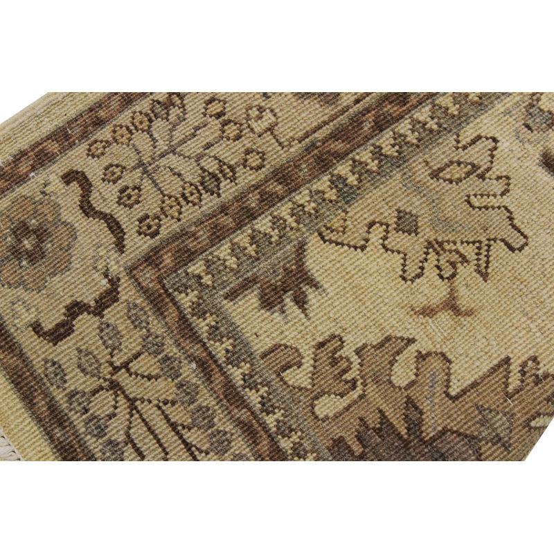 Tapis de couloir oriental brun clair / brun en laine noué à la main 2 pi 6 po x 9 pi 5 po Grigori