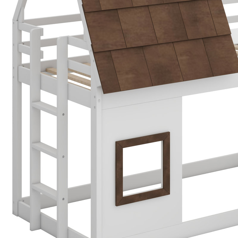 Lit superposé en bois avec toit, échelle et glissade Wood House