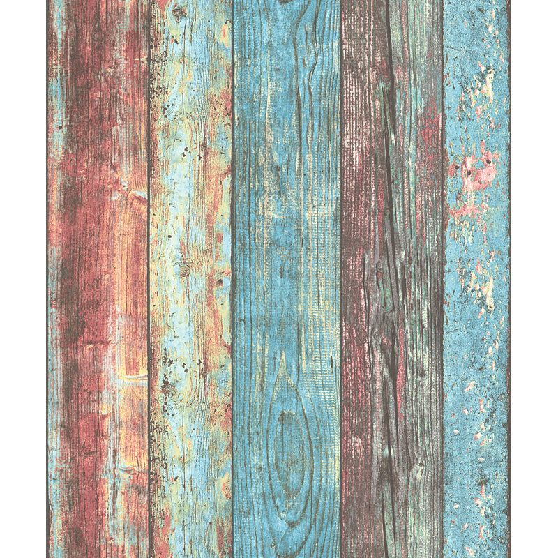 Woods and Wicker Collection Colorful Broad Wood Stripe Wallpaper Roll