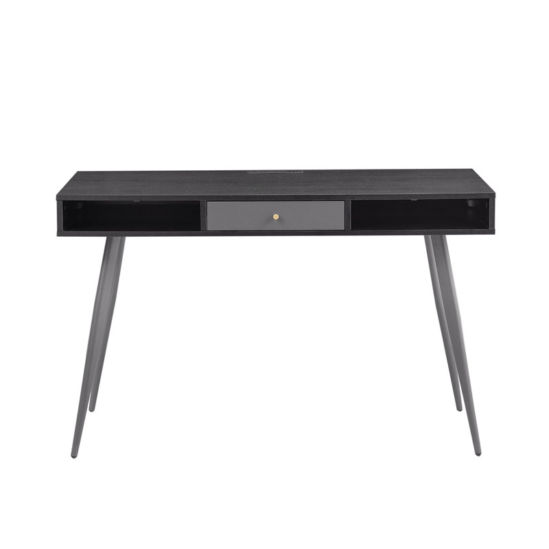 Bureau Mid-Century avec ports USB et prise de courant, bureau d'écriture moderne avec tiroirs, bureau d'ordinateur multifonctionnel 