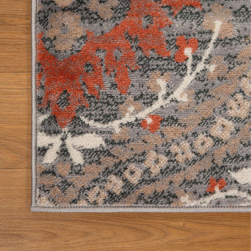 Tapis bleu / brun / ivoire tissé à la machine Damask, Tapis de couloir 2 pi 8 po x 8 pi