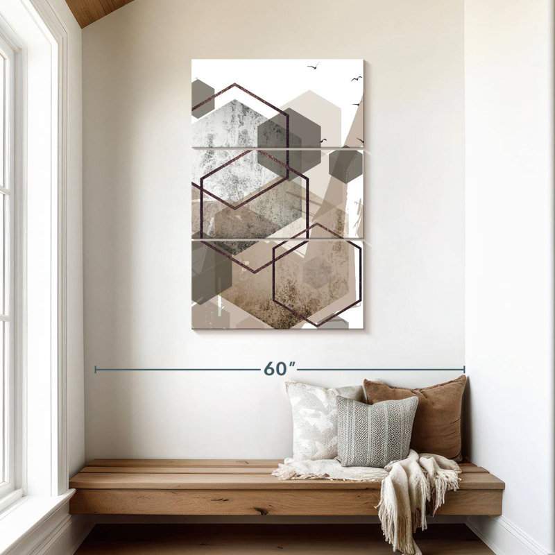 Avery Abstract Hexagons Beige III, 45" H x 28" W