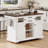 54.9" Kitchen Island with Drop Leaf, Power Outlet, Kitchen Storage Cart with 4 Door Shelves, Cross Barn Doors & Visual Glass Door-1156811175