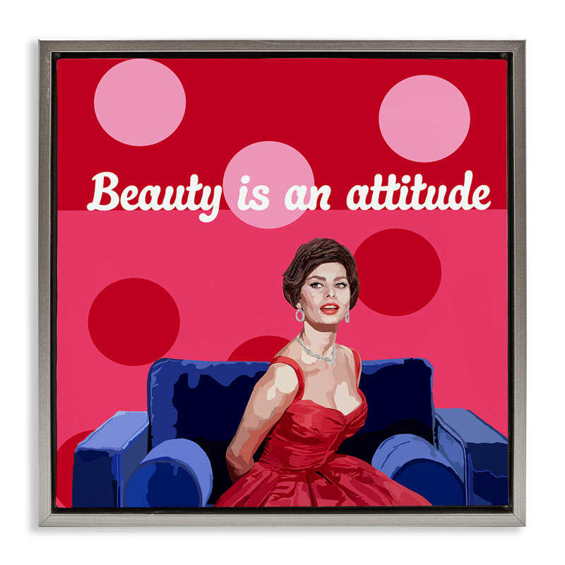 Cadre flottant Beauty Is An Attitude, design par Lynnda Rakos, H 25 po x l 25 po, Cadre flottant gris lustré