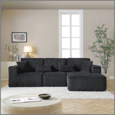 Canapé modulaire de 109 po, canapé modulaire Cloud avec assise profonde, canapé modulaire en L moderne avec méridienne droite, canapé rembourré pour salon, sans assemblage, (noir)