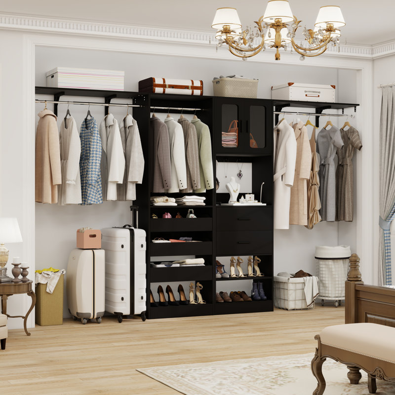 80"-120" Closet System With Door And Wooden Drawers（Adjustable Width）