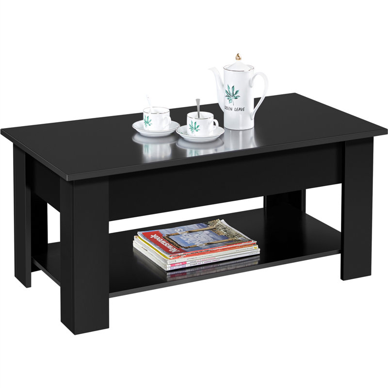 Lift Top Four Leg Coffee Table with Storage, Black, 56cm H x 98cm L x 50cm W
