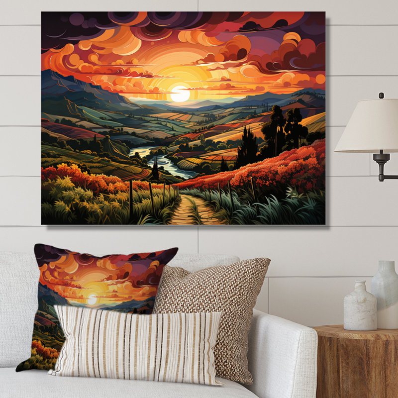 «Green Orange Vineyard Rows Of Ruby II», reproduction sur toile, H 12 po x l 20 po x P 1 po, Toile tendue
