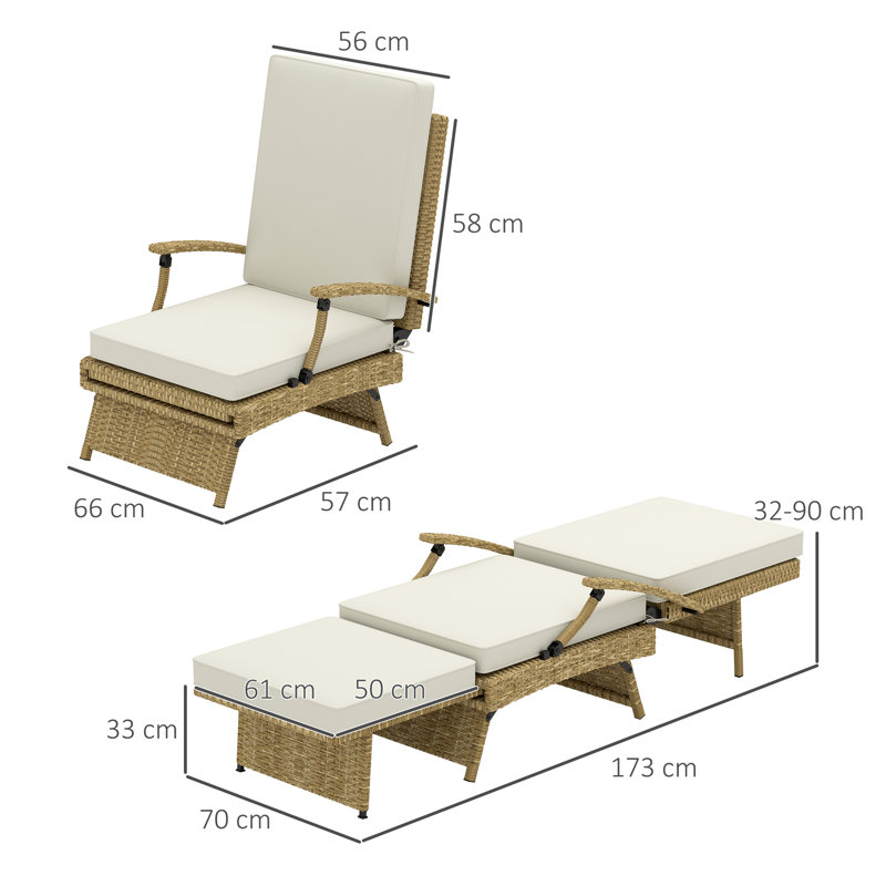 Long Single Chaise with Cushions, Beige/Brown