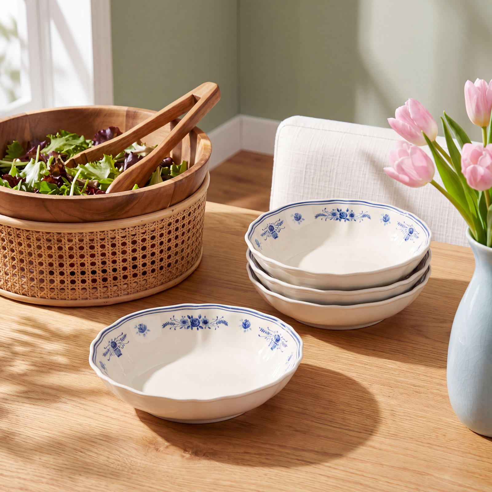 Vila Stoneware Pasta Bowl, Beige/Blue