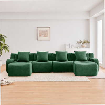 Canapé en U sans os avec tissu en peluche, sans assemblage, accoudoir incurvé, conception antidérapante pour les études et les salons