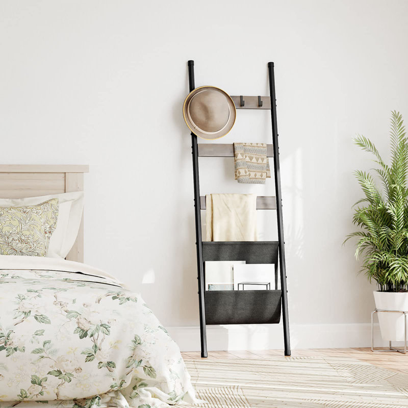 63" Blanket Ladder with 4 Hooks, Greige