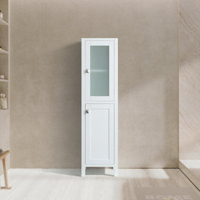 Armoire à linge de salle de bain autoportante à 2 portes avec tablettes Belva