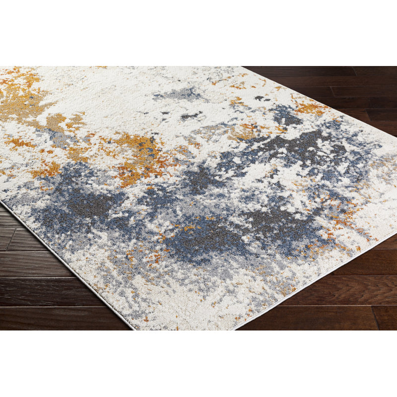 Rectangle Ewarton Abstract Machine Woven Polyester Area Rug in Orange/Blue, Rectangle 5'3" x 7'