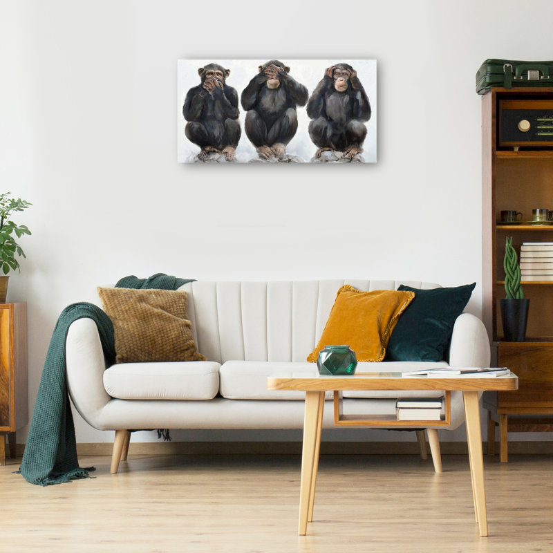 Three Monkeys by Studio Arts Canvas Art Print, 25" H x 48" W x 1.5" D