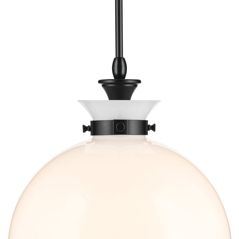 Luminaire suspendu 1 lumière avec verre transparent, Opale antique, Noir satiné, H 19,5 po x l 15 po