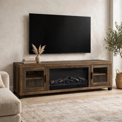 Meuble télé Haver 71 pouces avec foyer et insert DEL, pin foncé