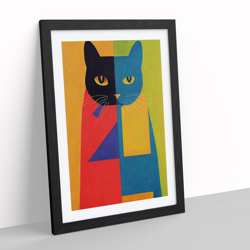 Cat In Abstract No.1 - Single Picture Frame Print, Black Framed, 64cm H x 46cm W x 2cm D