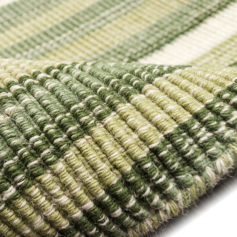 Tapis rayé vert / blanc en laine tissé à la main Alexes, Rectangle 7 pi 6 po x 9 pi 6 po