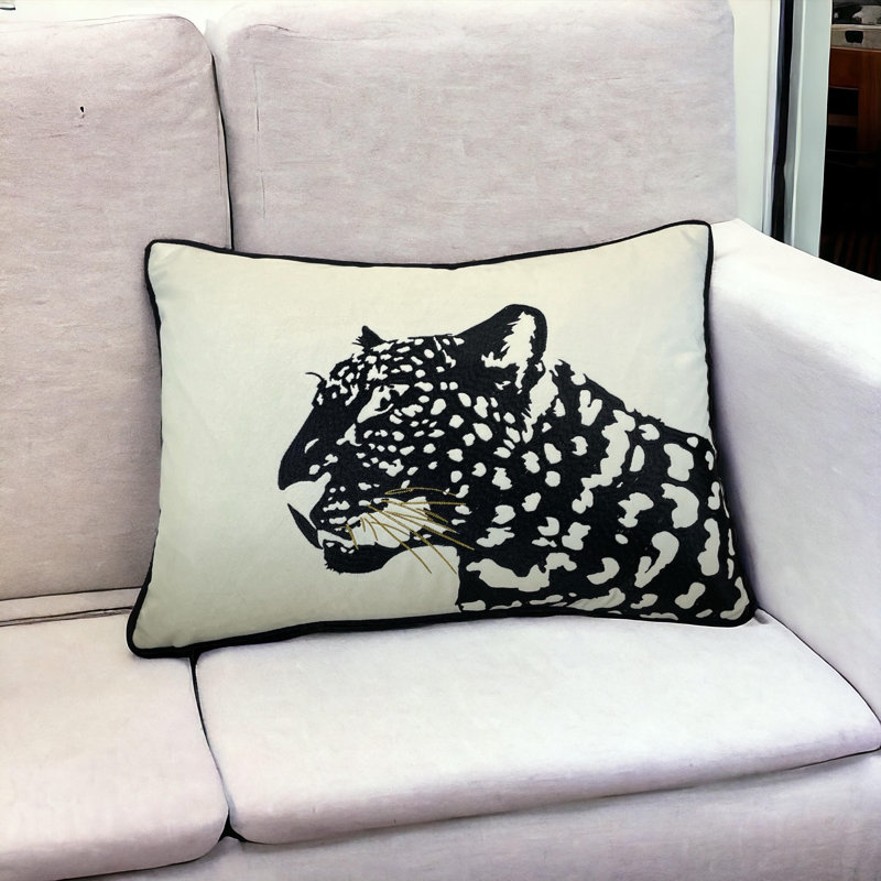 Housse de coussin lombaire en velours, Noir / blanc