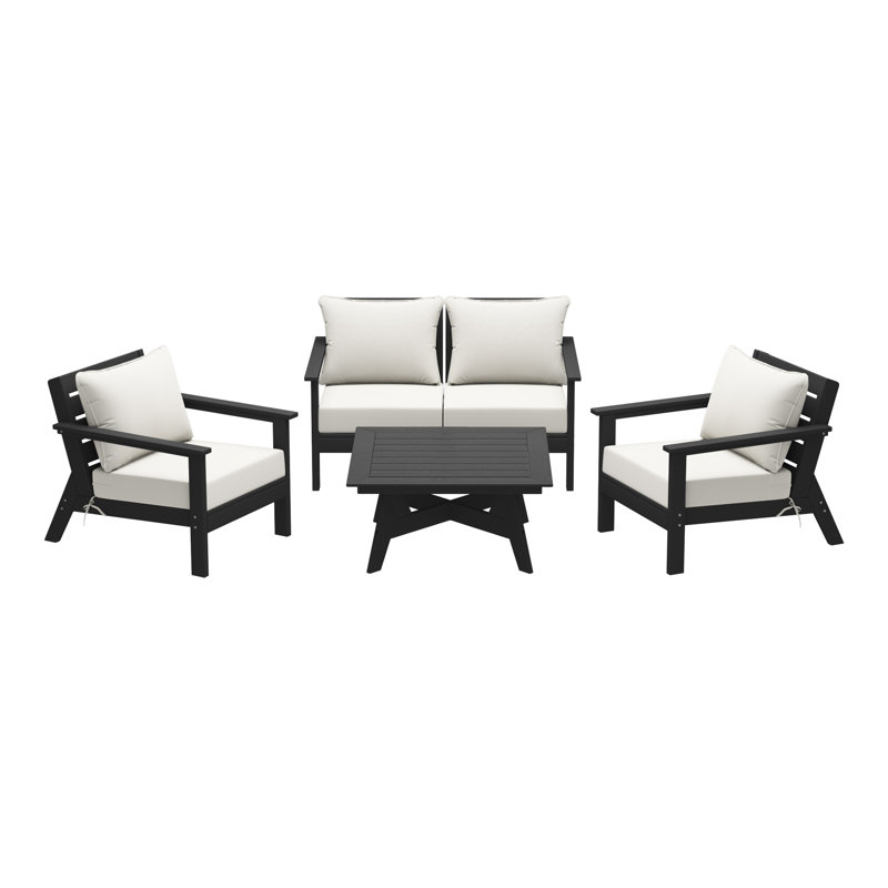 Ensemble de conversation à assise profonde 5 pièces, Noir, noir, noir, noir, Blanc