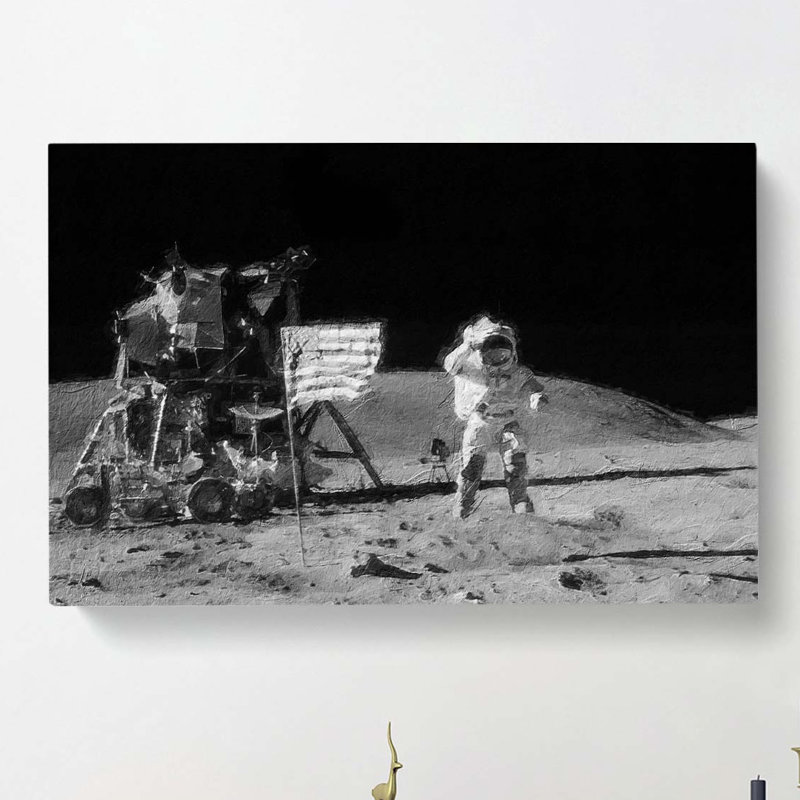Astronaut On The Moon - Wrapped Canvas Painting, 50cm H x 76cm W x 3cm D
