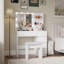Coiffeuse, ensemble de coiffeuse avec miroir et lumière, beaucoup de rangement pour coiffeuse avec multiprise, 3 modes d'éclairage avec luminosité réglable, 37 pouces (blanc avec tabouret)