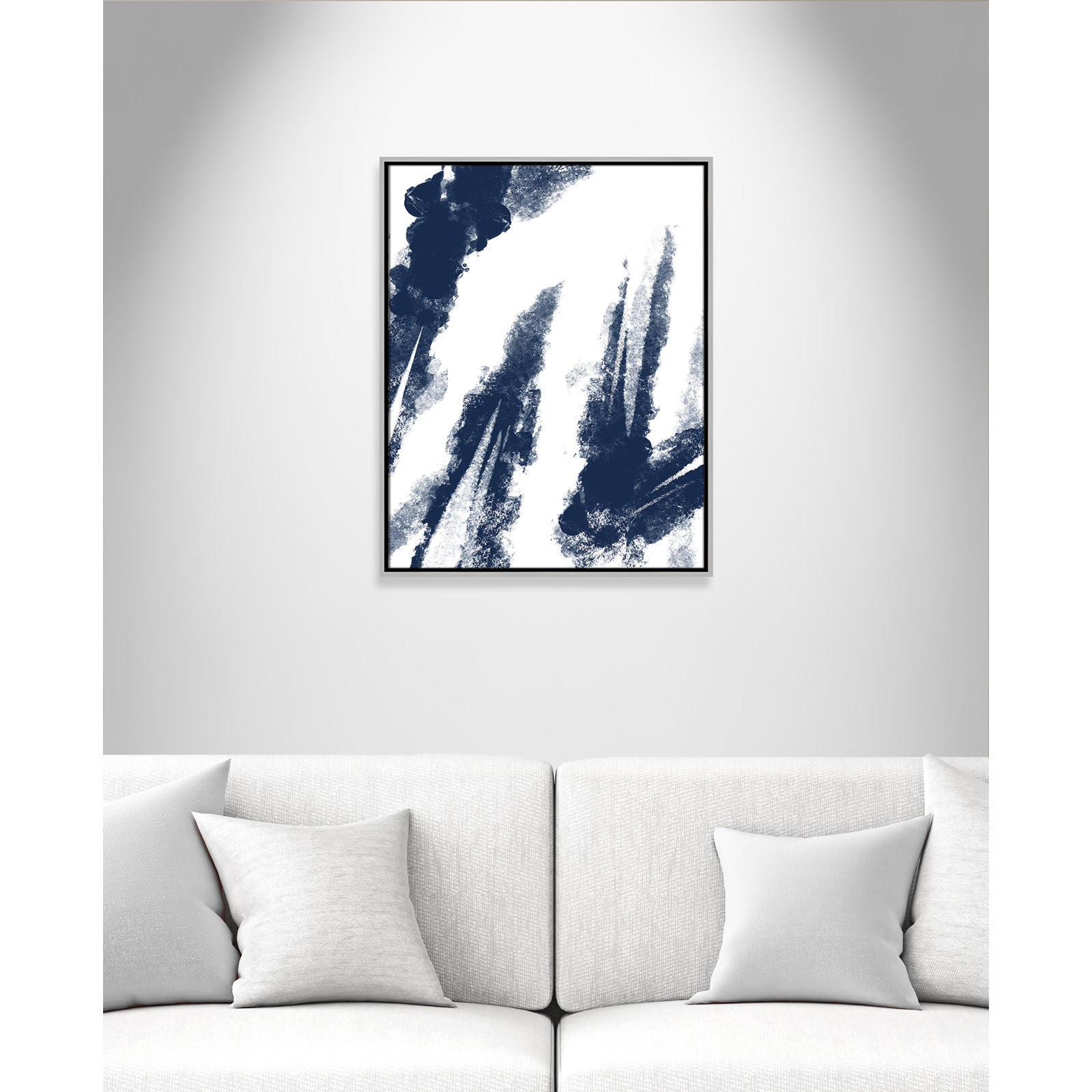 Ferne "Navy Striking Seams 2" Print, 29.5" H x 23.5" W x 2" D, Silver Framed Canvas
