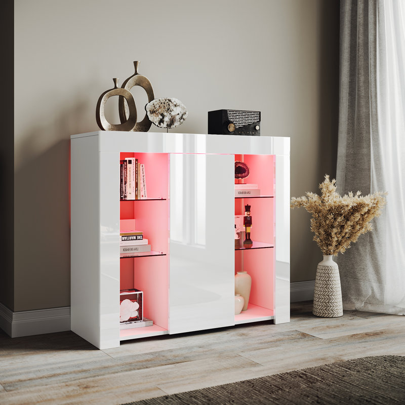 90*35*83cm, Sideboard with LED mood light strip, White