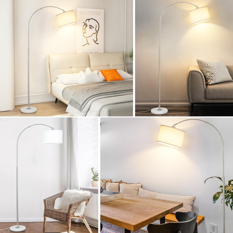 Floor Lamp With Remote Control, Stepless Dimmable LED Bulb, Rotatable Drum Shade, And Foot Switch For Living Room, Bedroom, Or Office