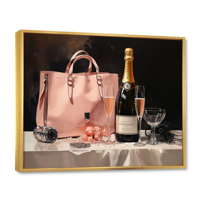 Coral and Black Fashion Bag Champagne - Print