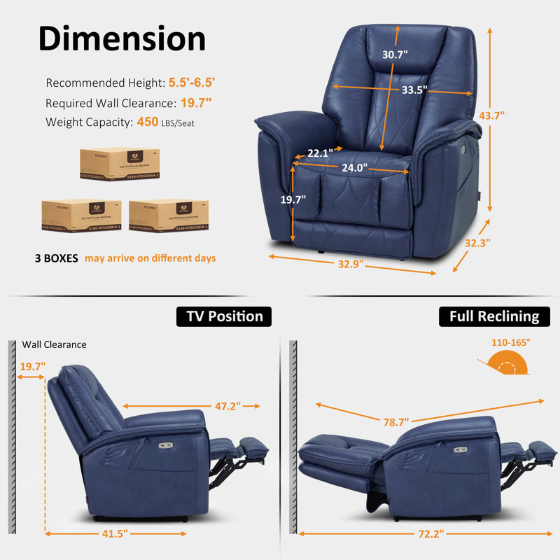Fauteuil inclinable électrique avec appui-tête réglable, sièges de cinéma maison, position infinie, Marine