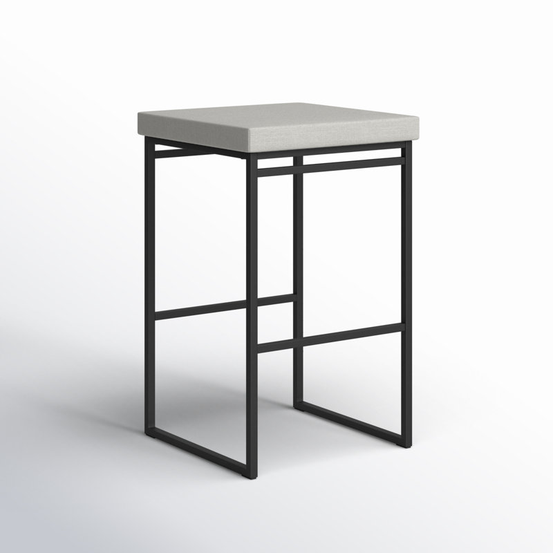 Humiston Backless Counter & Bar Stool, Counter Stool (26.75" Seat Height), Light Gray Polyester/ Black Metal Frame