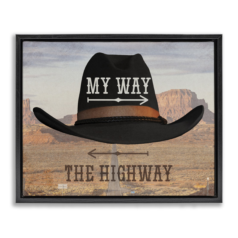 Cadre flottant My Way or Highway Cowboy, design par Marcus Prime, H 17 po x l 21 po, Cadre flottant noir de jais