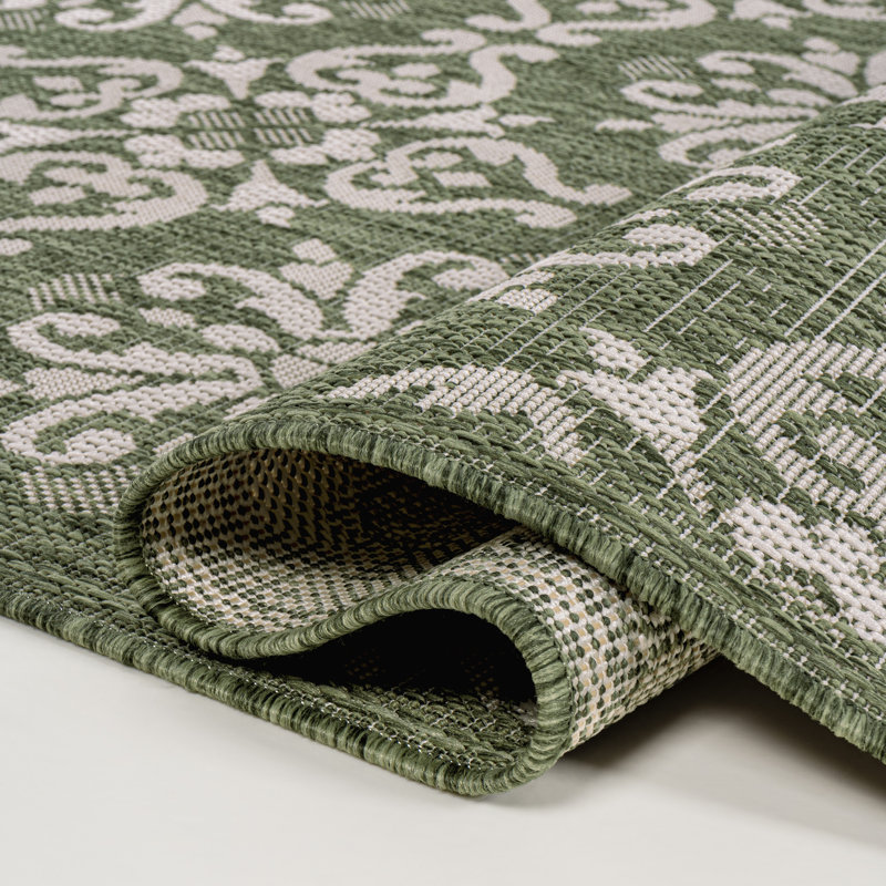 Amora Traditional Mediterranean Tile Design Green/Cream Indoor/Outdoor Rug, Rectangle 7'10" x 10'