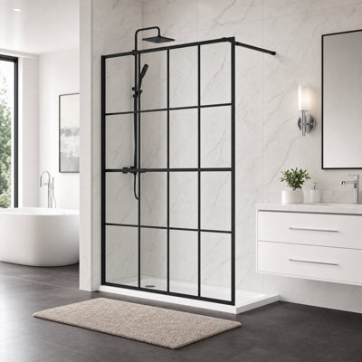 ZHOWI 46 po x 72 po avec cadre de douche noir, panneau de verre trempé 4 pièces et cabine de douche sans cadre