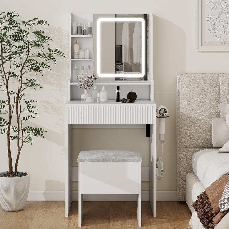 Ensemble de coiffeuse avec tabouret Herdon , Blanc