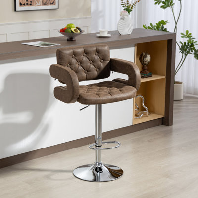 Upholstered Adjustable Height Counter Stool with Metal Frame