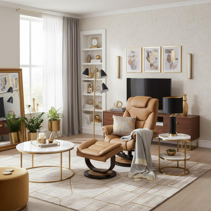 Fauteuil inclinable en cuir à finition antilope avec repose-pieds assorti, conception confort réglable et base robuste pour le salon