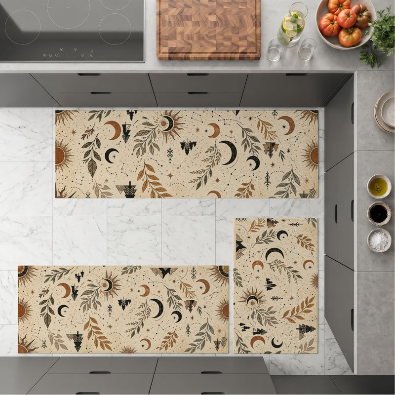 Botanical Moon Non-Slip Washable Kitchen Mats