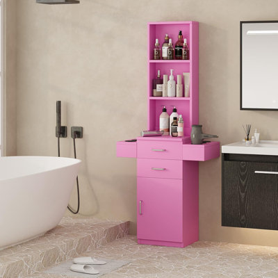 Thame Salon Station for Hair Stylist, Barber Station with Storage Cabinet, Hair Salon Stations Equipment Hair Dryer Holder, Drawers, Storage Cabinet for Hair Styling
