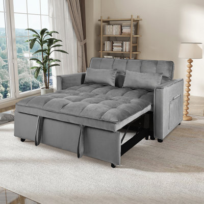 Canapé-lit convertible multifonctionnel avec dossier inclinable, coussins et rangement, idéal pour le salon, la maison ou le bureau