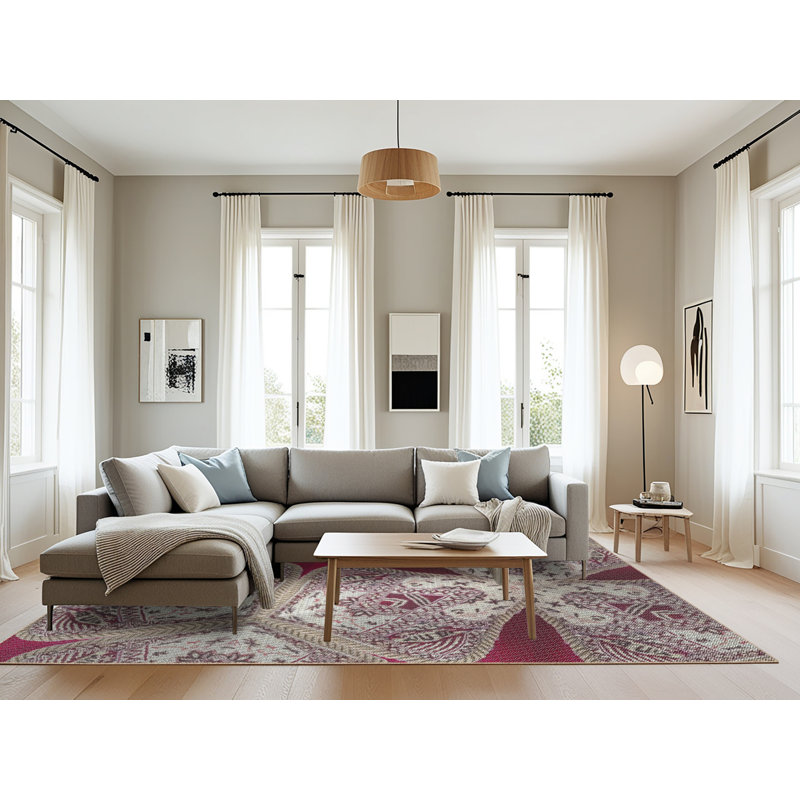 Tapis rouge/brun tissé à la machine, Rectangle 8 pi x 10 pi